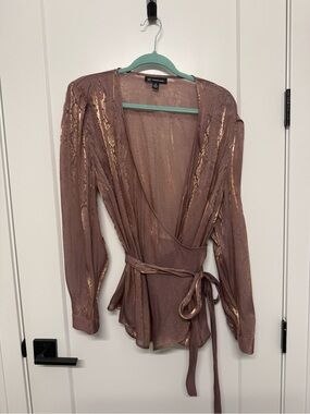 INC International Concepts Metallic Rose Gold Wrap Top